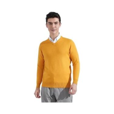 Imagem de Suéter Masculino De Tricô Em Mistura De Cashmere E Algodão Com Decote 