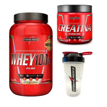 Imagem de Kit Whey 100% Pote 900g + Creatina 300g + Coqueteleira 600ml Integralm
