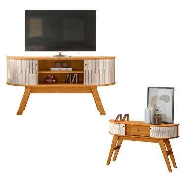 Imagem de Rack Bancada Atlanta com Aparador Estoril Cinamomo Off White – Madetec