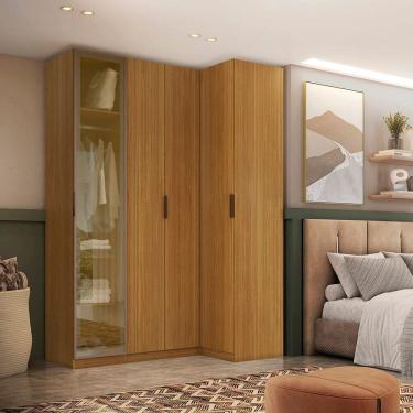 Imagem de Guarda-roupa de Canto Reto Clean 4 Portas 1 Reflecta Altezza Freijó