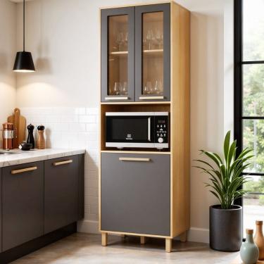 Imagem de Paneleiro de Cozinha com Nicho 4 Portas e Vidro Reflecta Salvador Cinamomo/Grafite