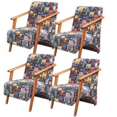 Imagem de Kit 4 Poltronas Venus 1 Lugar Braço Madeira Maciça Tecido Suede Unidec