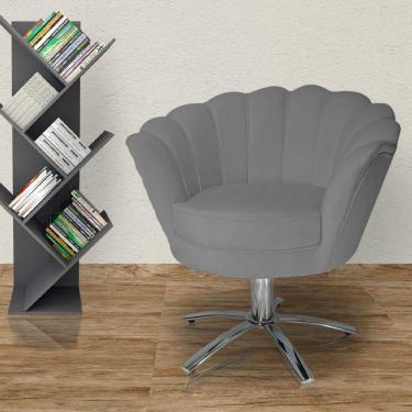 Imagem de Poltrona Estofada Decorativa 1 Lugar Base Giratória de Metal Pétala Suede Cinza - LM DECOR