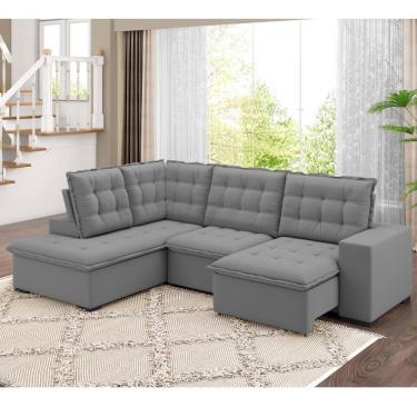 Imagem de Sofá De Canto Retrátil E Reclinável 4 Lugares 310cm Multimóveis CR45348 Cinza