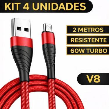 Imagem de Kit 4 Cabos Carregador 2 Metros Micro USB V8 Original Inova