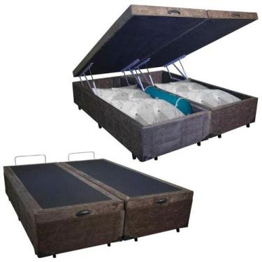 Imagem de Cama Box Baú Casal Bipartido Suede Cama Marrom 138x188x45cm - OUTRAS M