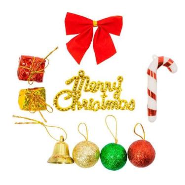 Imagem de Enfeite Decoração Arvore De Natal Presentes Bolas Sino Laço Pendurar -