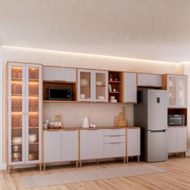 Imagem de Cozinha Modulada 9 Peças Brilhante com 1 Cristaleira 3 Balcões 4 Armár
