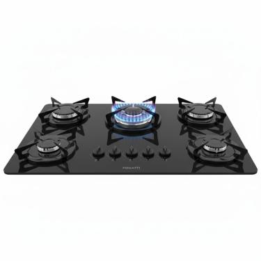 Imagem de Cooktop a Gás Fogatti Fgt 5b Tc 5 Bocas Vidro Temperado Tripla Chama Trempe Esmaltada Preto Bivolt