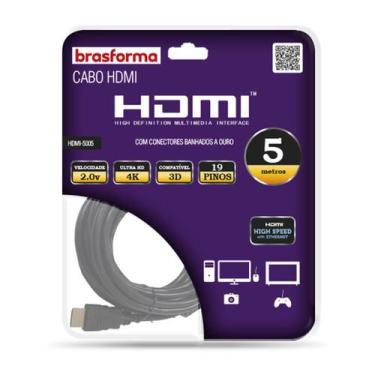 Imagem de Cabo HDMI 5 metros 2.0 4K 3D 1080P 19+1 pinos - Brasforma