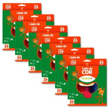 Imagem de Kit 6 caixas de lápis de cor redondo Leo e Leo com 24 cores