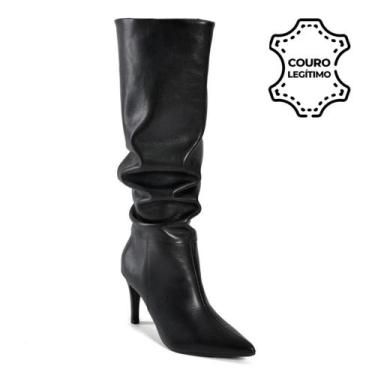 Imagem de Bota de Couro e Cano Alto Feminina Via Marte, Preto, 39
