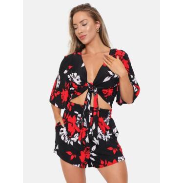 Imagem de Top Amarração Estampado - LE JULIE, Preto, GG