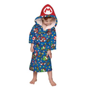 Imagem de Roupão Infantil Super Mário Tamanho P (4 a 6 Anos) Aveludado com Capuz