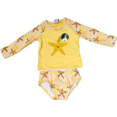 Imagem de Biquini Infantil 4 a 10 anos Conjunto Proteçõ Uv 50+ Amarelo Estrela d