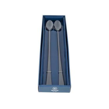 Imagem de Conjunto 2 Colheres Bailarina Preto Aço Inox Oxford 30CM - ROJEMAC