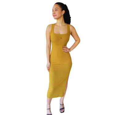 Imagem de Vestido Canelado Fenda Colcci, Caramelo, M