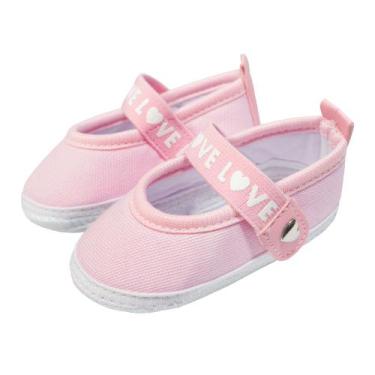 Imagem de Sapatilha rosa claro com tiras autocolantes para bebê love - Era Uma V