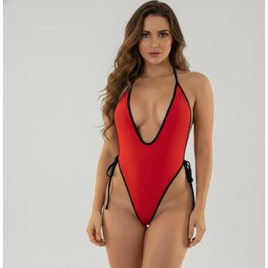 Imagem de Body Maiô Cavado Lingerie Provocante Cor:Vermelho Com PretoTamanho:Uni