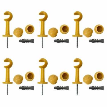 Imagem de Kit 6 Suportes Para Varão De Cortina 19mm Com Ponteiras E Buchas PVC R