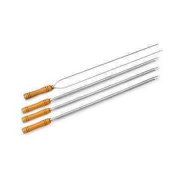 Imagem de Kit De 4 Espetos Em Aço Inox Com Cabo De Madeira 1 Duplo + 3 Simples Qualinox