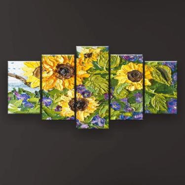 Imagem de Quadro Decorativo Pintura Girassol Tinta Espessa 129x61