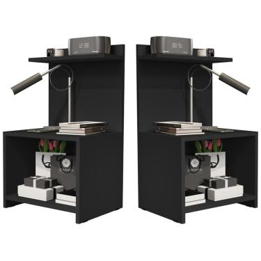 Imagem de Kit 2 Mesas de Cabeceira Moderna Fantasy - Nicho e Prateleira - Preto