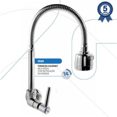 Imagem de Torneira Cozinha Gourmet Flexível Luxo Parede 1/4 De Volta M