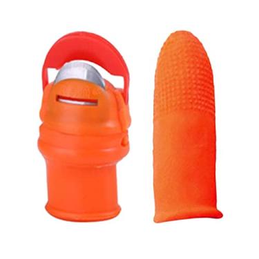 Imagem de LOVIVER Faca de silicone para polegar, aço inoxidável, separador de dedo, ferramenta de dedo com capa de dedo para colheita de jardim, ferramentas de jardinagem - P (com capa de látex para dedos)