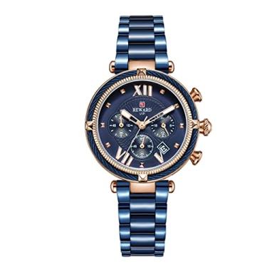 Imagem de Relógio feminino moda três olhos seis agulhas com calendário quartzo relógio esportivo feminino (azul)