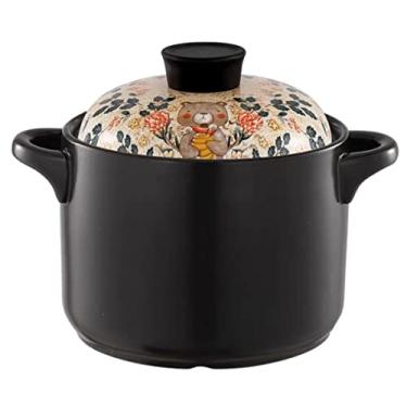 Imagem de Caçarola de cerâmica pote de argila bonito desenho animado padrão animal panelas de sopa panela de cozinha doméstica panela resistente ao calor panela de barro panela de cozinha, urso, 3,5L