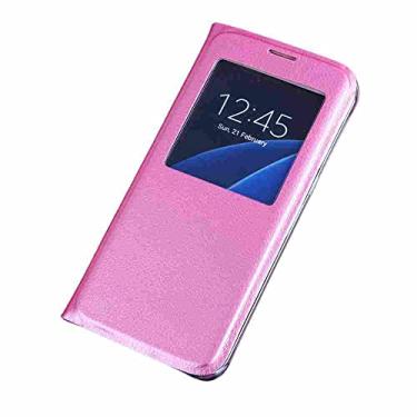 Imagem de SHOYAO Estojo Fólio de Capa de Telefone for SAMSUNG GALAXY S6 EDGE, Couro PU Premium Capa Slim Fit for GALAXY S6 EDGE, simples, Rosa vermelha