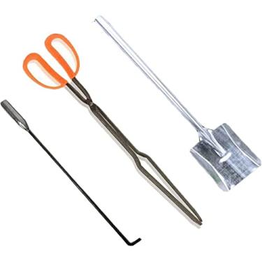 Imagem de Conjunto de 3 ferramentas de lareira, ferramentas para churrasco incluem pinças, gancho de fogo, espátula de carvão, adequado para uso interno ou externo (meio)