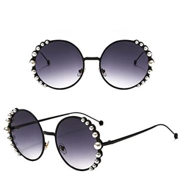 Imagem de Óculos de sol de luxo pérola moda feminina armação de metal redondo óculos de sol designer espelho pérola óculos de sol uv400,8, tamanho único