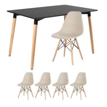 Imagem de KIT - Mesa de jantar retangular Eames 80 x 120 cm preto + 4 cadeiras Eiffel DSW