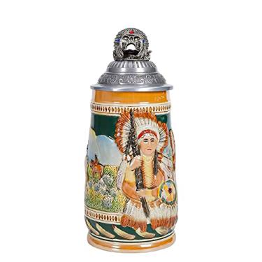 Imagem de Caneca de cerveja 1.0L com tampa de estanho Matel Aço Stanley Alemanha Oktoberfest Tankard Eagle Bierkrug Copo Chifre Caneca de Café Stine para Homens Ornamentos de Natal Copo Broeder Cavalo Portawrap