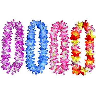 Imagem de Yansanido 4 peças havaiano leis espesso dança guirlanda flor Leis para festa favorita hula havaiano dança
