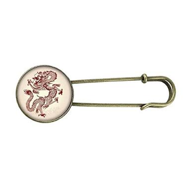 Imagem de Retrato de animal de dragão chinês retrô metal broche clipe jóias