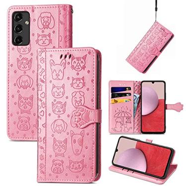 Imagem de Capas de telefone com slots de cartão de luxo Samsung Galaxy A14 A 14 5G capas de telefone gatos e cães fofos à prova de choque carteira clipe de telefone Samsung A14 5G capas (rosa, Samsung A14 5G)