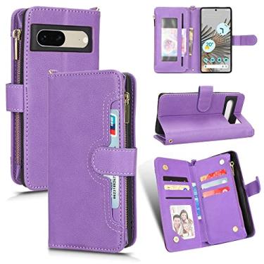 Imagem de Capas de telefone de negócios de moda de luxo para Google Pixel 7 7 Pro capa de couro com zíper 6 compartimentos para cartão carteira à prova de choque capa para celular Google Pixel 7 7 Pro capas (roxo, Google Pixel 7)