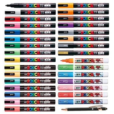 Imagem de Uni Paint Marker Poster Color All Color Marcking Pen Fine Point PC-3M 31 Color Set 17 Standard & 7 Natural & 7 Glitter com Kanji LOVE Sticker