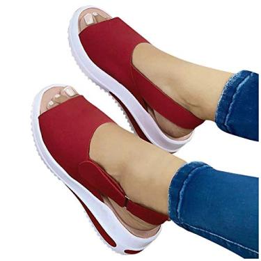 Imagem de Sandálias de verão para mulheres, sandálias femininas plataforma com tiras e bico fechado plataforma sandália casual para caminhada, Vermelho, 10