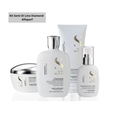 Imagem de Kit Alfaparf Shampoo Condicionador Mascara E Fluido Semi Di Lino Diamo