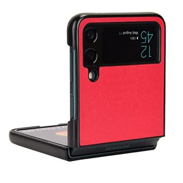 Imagem de Capa de couro de luxo para Samsung Galaxy Z Flip 4 3 Flip3 5G Capa traseira de telefone de cor sólida, vermelho, para Samsung Z Flip 3 5G