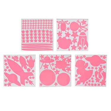 Imagem de Adesivo de Teto Luminoso Colorfast Tema de Nave Espacial que Brilha No Escuro Decalque Autoadesivo (Rosa)