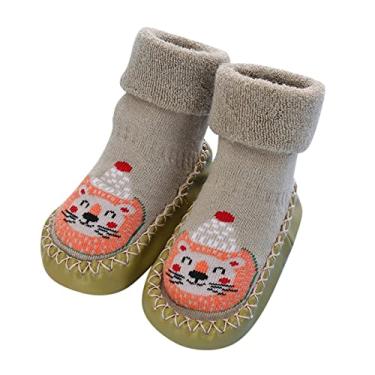Imagem de Sapatos infantis para meninas outono e inverno fofos sapatos infantis sola plana meias antiderrapantes (verde, 18 a 24 meses)