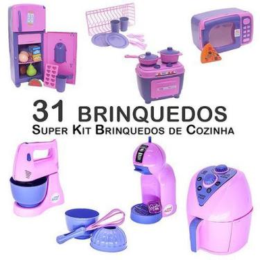 Imagem de Kit Infantil Cozinha Geladeira Fogão Microondas Panela 31P - Altimar