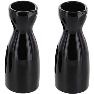 Imagem de JapanBargain Garrafa de saquê de porcelana, estilo japonês, para saquê quente e frio, tokkuri de cerâmica segura para micro-ondas e lava-louças para uso doméstico e restaurante (2, preto, 113 g)
