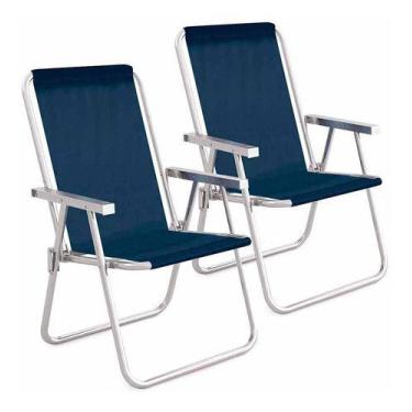 Imagem de Kit Cadeira Praia Mor Alta Conforto Aluminio Sannet Azul 2 Unidades