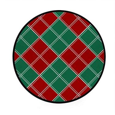 Imagem de Tapete redondo antiderrapante para quarto, tapete macio, lavável à máquina, vermelho, verde, branco, Natal, para decoração, diâmetro 92 cm